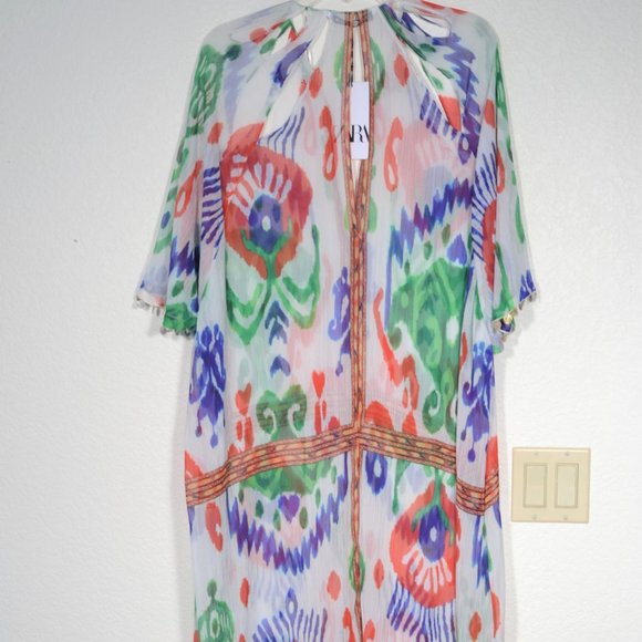 NWT ZARA BEADED PRINT KAFTAN, SIZE M/L - Picture 6 of 12